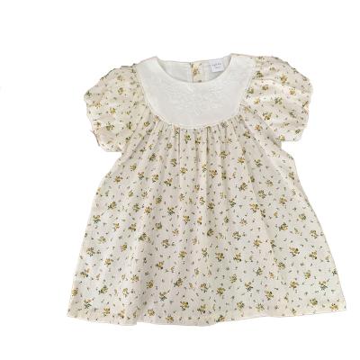 China 2023 Summer Girls Floral Dress Washable Girls Flower Embroidered Cotton Shorts Sleeve Dress For Baby for sale