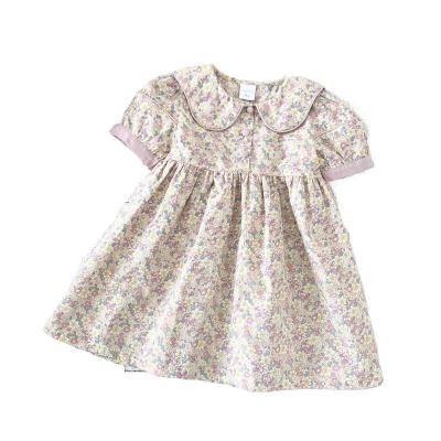 China 2023 Summer New Retro Washable Girls' Dress Cotton Skirt Short Sleeve Printed Dress For Baby Frill Dress for sale