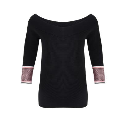 China Anti-Wrinkle Women Sweater Black V-neck Mid-sleeve Stool Sweater Sweater Knitted Clothes for sale