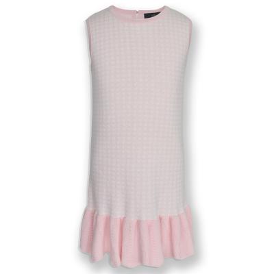 China Lovely 2021 Pink Houndstooth Ruffle Babies Sweater Breathable Soft Touch Sleeveless Knit Dress Knitted Clothes for sale