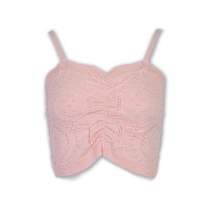 China Beautiful Design 20ALW616 Bubble Cable Breathable Women Knit Strap Crop Top for sale