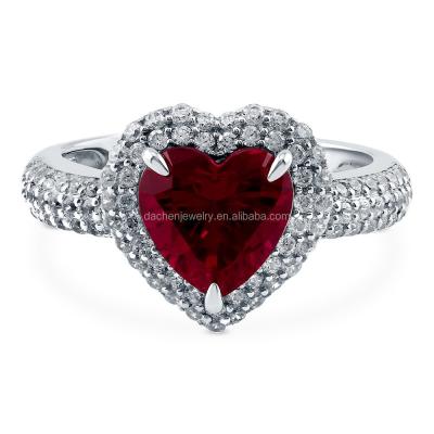 China Lead & Nickel Free Heart Shaped Ruby Ring With White Spinel / Diamond 925 Sterling Silver Rings For Women for sale