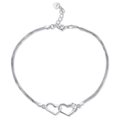 China The Fashion Environmental Friendly Bracelet With Double Heart Charm 925 Sterling Silver Best Jewelry For Gift for sale