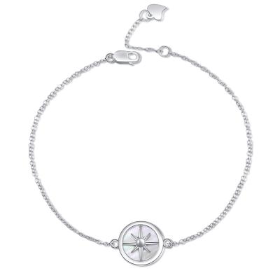 China New FASHIONABLE 925 Sterling Silver Jewelry Compass Mother-Of-Pearl Shell Adjustable Handchain Bracelet for sale