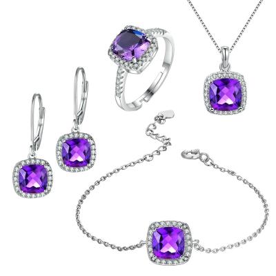 China Beautiful Romantic 925 Sterling Silver Women Jewelry Set with Big Purple Gemstone for sale