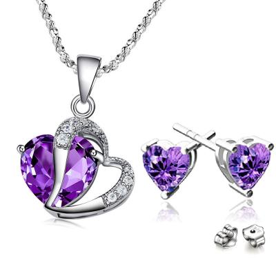 China Quotazione Argento 925 Lead And Nickel Free Silver Heart Gemstone Purple Necklace And Earring Set for sale