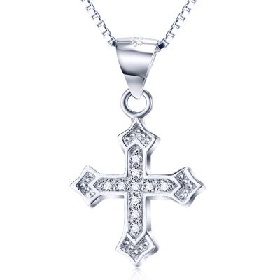 China Fashion Jewelry 925 Sterling Silver Cubic Zirconia Cross Religious Necklace For Gift for sale