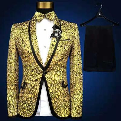 China Plus Size Men's Ladders Shiny Wedding Singer Tag Gold Sequin Ceremonial Host Suits for sale