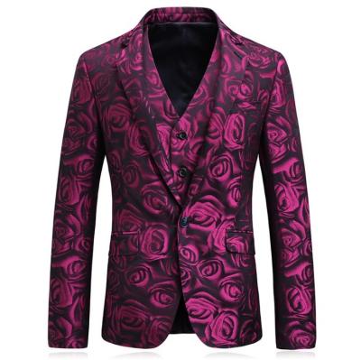 China Purple Fancy Printing Tuxedo Men Suits Anti Shrink Canvas Half Suit for sale