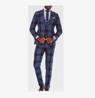 China Anti-Shrink Dusty Blue Plaid Suit Bespoke Tailor Made Tuxedo Suits Men Worked Half Linen Suits for sale