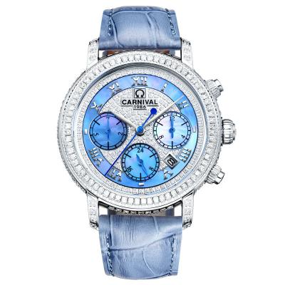 China Alarm Top Brand Womens Luxury Fashion Watches Waterproof Watches Diamonds Blue Dial Automatic Watches for sale