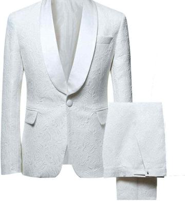 China Full Sleeve Anti Shrink Mens Tuxedo Suits Single Button White Squishy Wedding Suits for sale