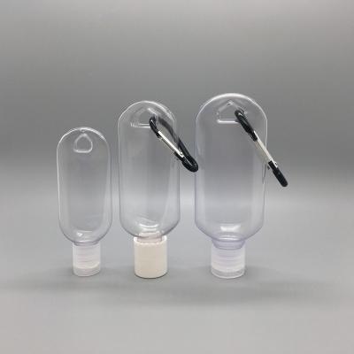 China 30ml 50ml 60ml Empty Hook Bottle Hook Up Personal Care Personal Care Hand Sanitizer Hand Chain Plastic PET Bottle With Flip Top Cap for sale