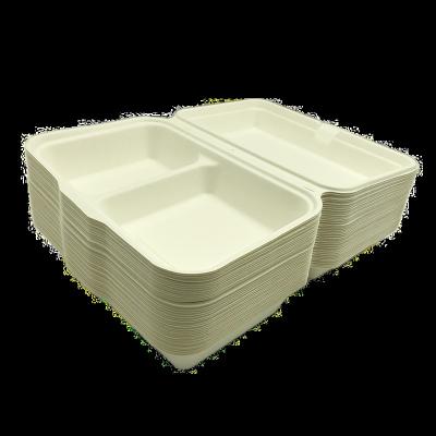 China Wholesales Disposable Take Out Box Clamshell Printed Bento Box With Cheap Price 3 Two Compartment Bagasse Box for sale