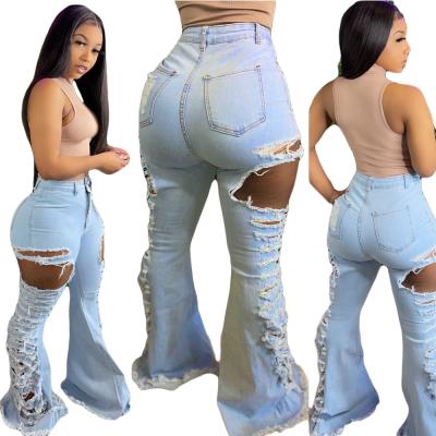 China Breathable New Flare Pants Women's Ripped Jeans Pants High Elastic Women Pants Shape Jeans for sale