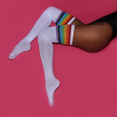 China High Quality Breathable Striped With Drill Sequined Socks Knee High Socks Autumn And Winter Fashion Casual Hosiery Heap Socks for sale