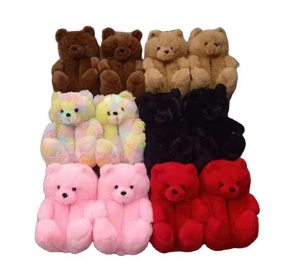 China OTHER Fashion Design Winter Women Girl Fur Shoes Cute Cartoon Animal Soft Teddy Bear Warm Slippers Bedroom Fur Bear Slipper for sale