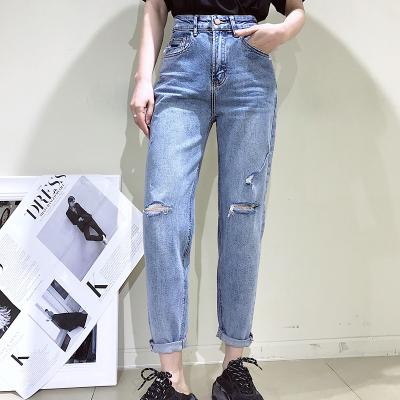 China 2022 X-Mier Streetwear America CIA Breathable Vintage Cotton Denim Female Casual Blue Pants Ripped Straight Mom Jeans for sale