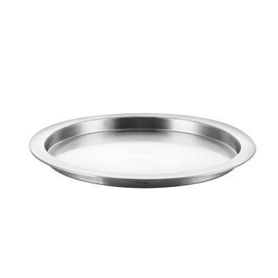 China Brand New Genuine Stainless Steel 201 Stainless Steel Platter Food Kitchen Round Flat Side Serving Round Tray for sale