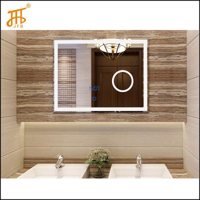 China Illuminated Illuminated Led Bathroom Light Magnifying Mirror With Digital Pendulum for sale