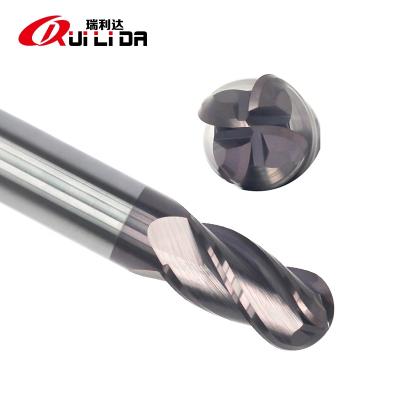 China Carbide RLD HRC60 TiAlN Coated Ball Nose End Mill 12x75mm Fresas 4 Flutes CNC Milling Cutter For Material Stainless Steel for sale