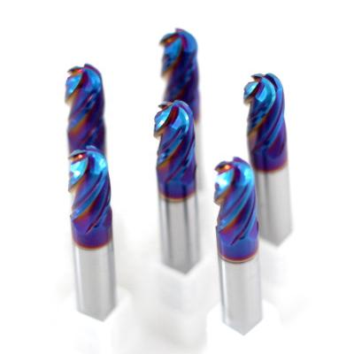 China Carbide RLD HRC65 end mill 4 flute flutes ballnose solid fresas bullnose endmill Blue-Naco Coating for sale