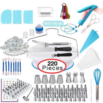 China High Quality Viable 220 Pcs Cake Decorating Kit Baking Supplies Set with Cake Turntable Turntable Stand for sale