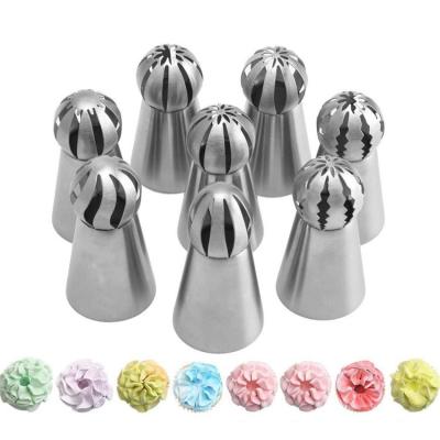 China New Workable 8pcs Stainless Steel Russian Sphere Ball Icing Piping Tips Cake Decorating Nozzles For Cake Tools for sale