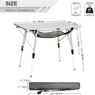 China Modern Portable Outdoor Folding Picnic Camping Table With Height Adjustable Aluminum Roll Up Table Mesh Layer Top for sale