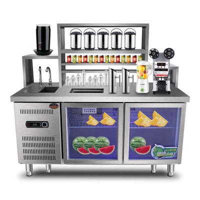 China 2022 Double-temperature milk tea equipment water bar milk tea shop table refrigeration equipment undercounter refrigerator for sale