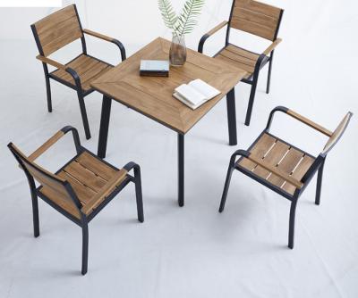 China Factory wholesale modern nordic court table and chair modern design leisure furniture plastic wooden outdoor sets for sale