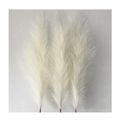 China Wedding Artificial Long Fake Pampas Grass Wedding Decoration Grass Pampas Floress White Fluffy Silk Flower 110cm Home Decorative Cream Fat Big for sale