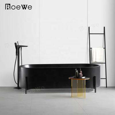 China Stone Feeling Black Color Freestanding Bathtub, Stand Alone Solid Outdoor Stone Bathtub Soaking Hot Tub, Resin Cast Marble Hot Tub for sale