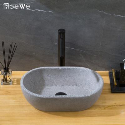 China Different color and shape for choice terrazzo pattern around gray stone basin, sandstone washbasin, solid outdoor natural gravel bathroom sink for sale