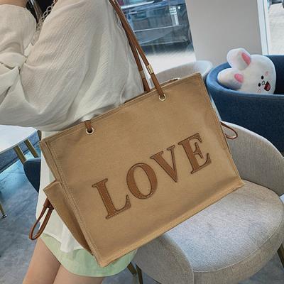 China Fashion Women Canvas Tote Bags Casual Single Shoulder Bags Large Capacity Shopping Bag for sale