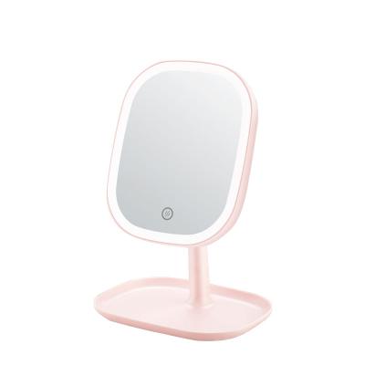 China LED Lighted Lights Smart Vanity Travel Mirror With Touch Screen Switch Square Standing Makeup Mirror for sale