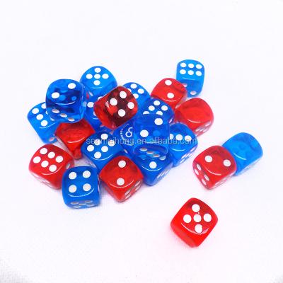 China Nontoxic. Eco - Friendly 6 Sided 16mm Rounded Corner Red / Blue Transparent Dot Dice With Customized Logo for sale