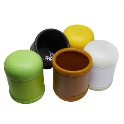 China Custom Professional PP Casino Set Colored PU Leather Gaming Dice Shaker Cup With 5pcs 12mm Dots Dice For KTV Party Game for sale