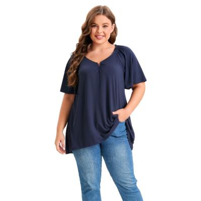 China Breathable OEM Manufacturer Customized Women Plus Size Ruffle Sleeve V Neck Casual Blouse for sale