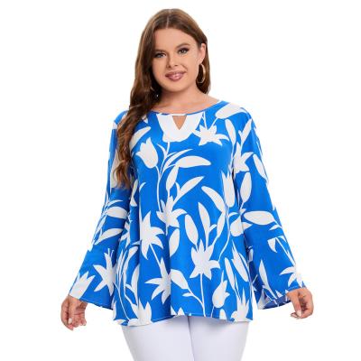 China Long Sleeve Bell Flora Blouses OEM Manufacturer of Breathable Fashionable Women Clothing Customized for sale