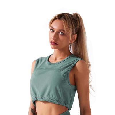 China 2021 new fashion solid color u-neck top yoga vest breathable sexy gym custom made vest for sale