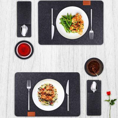 China DEST Mat Non Slip Heat Resistance Place Mat Coaster Set Viable Felt Table With Leather for sale