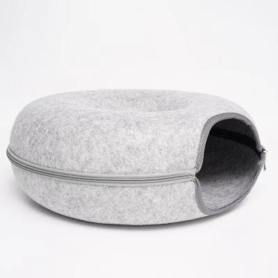 China Fashion Breathable Cat Tunnel Nest Washable Semi-enclosed, Fleece Amazon Donut Felt Cat Tunnel Bed For All Dogs Cats for sale