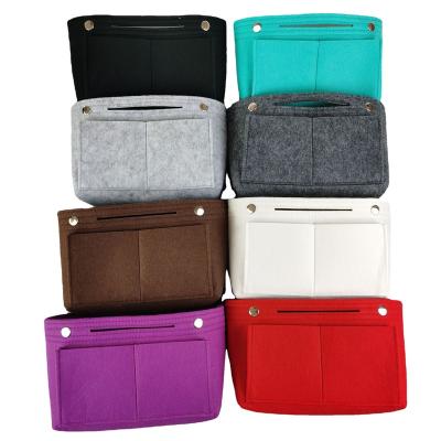 China Custom Logo Hot Sale Felt Purse Tote Organizer Insert Multi-pocket Handbag Fashion For Makeup Cosmetic Bag for sale