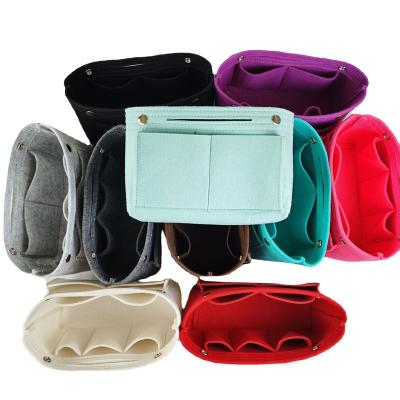 China Fashion Felt Purse Insert Tote Organizer Multi-pocket Handbag For Makeup Cosmetic Bag for sale