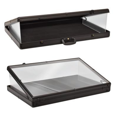 China 2022 Aluminum High Quality Black Travel Jewelry Showcase Display Glass Lid Case for sale