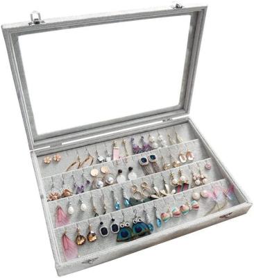 China Equipment Carry Earrings Organizer, Stand and Earrings Storage Box, 40 Pair Velvet Clear Lid Earring Boxes Jewelry Show Display Case for sale