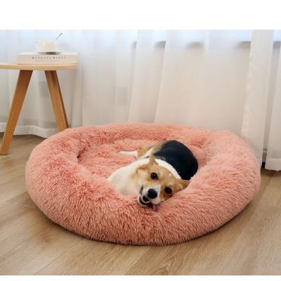 China Wholesale Luxury Comfortable Fluffy Large Pet Bed Dog Bed Removable Blanket Soothing Washable Custom Around Wholesale Dog Bed for sale