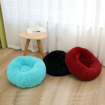 China Removable Anti-Slip Faux Fur Blanket Donut Cuddler Fluffy Worry Cat Bed Calming Dog Beds For Dogs for sale