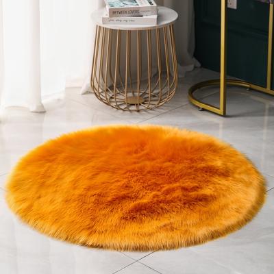 China Anti-Slip Handmade Custom Logo Round Area Rug Carpet Blanket Rug Faux Fur Hairy Fur for sale